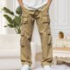 thumbnail image 5 of Pantalones largos para hombre, moda informal, cómodos, sólidos, con bolsillos, con cordón ajustable, pantalones regulares de poliéster para hombre., 5 of 7