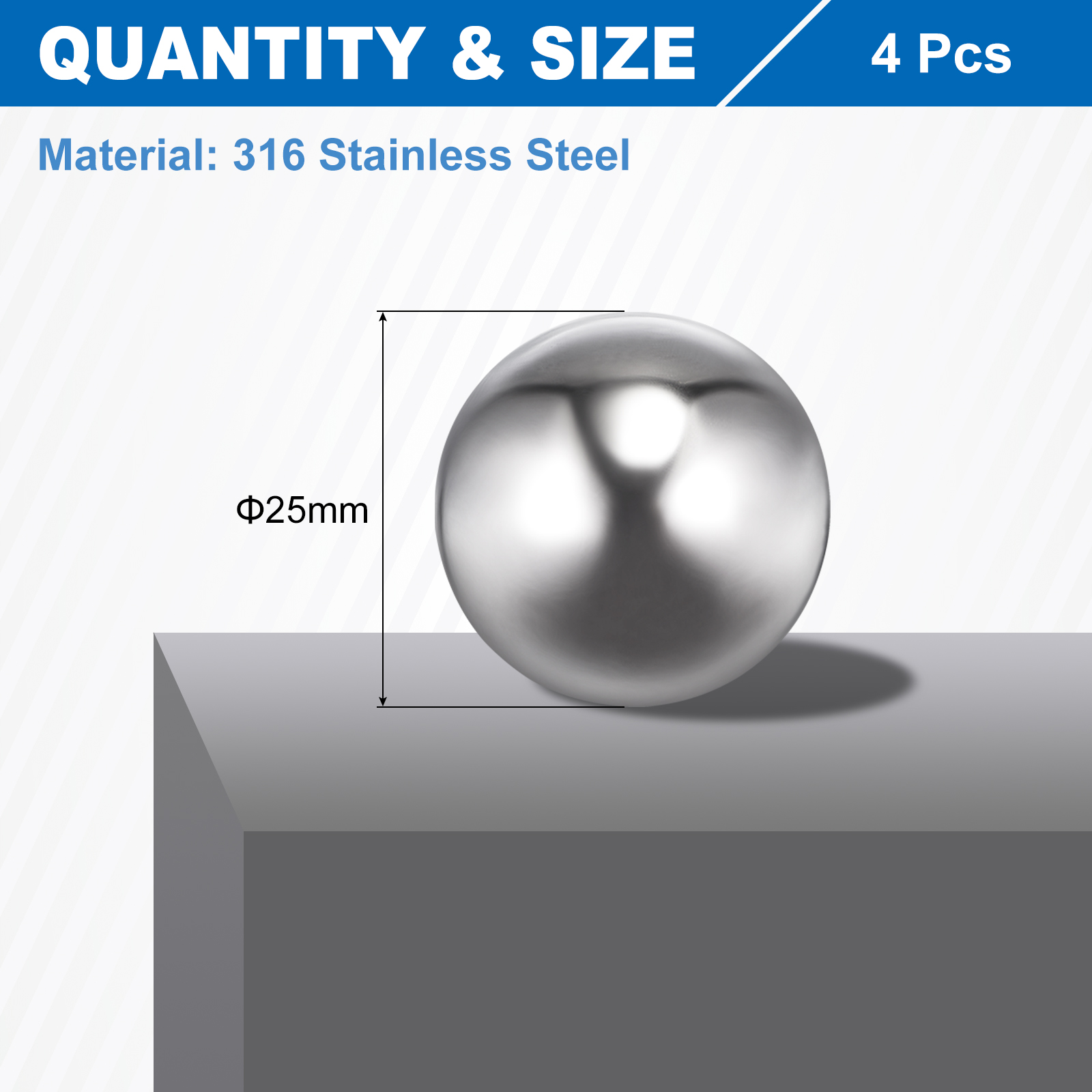 25mm Bearing Balls, 4 Pack 316 Stainless Steel G1000 Precision Balls Metric Mixing Balls for Bearings Bicycles Casters (Mirror Finish)