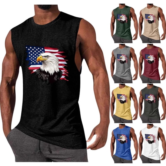 DIOAZUD Mens Tank Tops USA Eagle of Freedom 4th of July Tank Top Summer Beach Patriotic Muscle Sleeveless Shirts