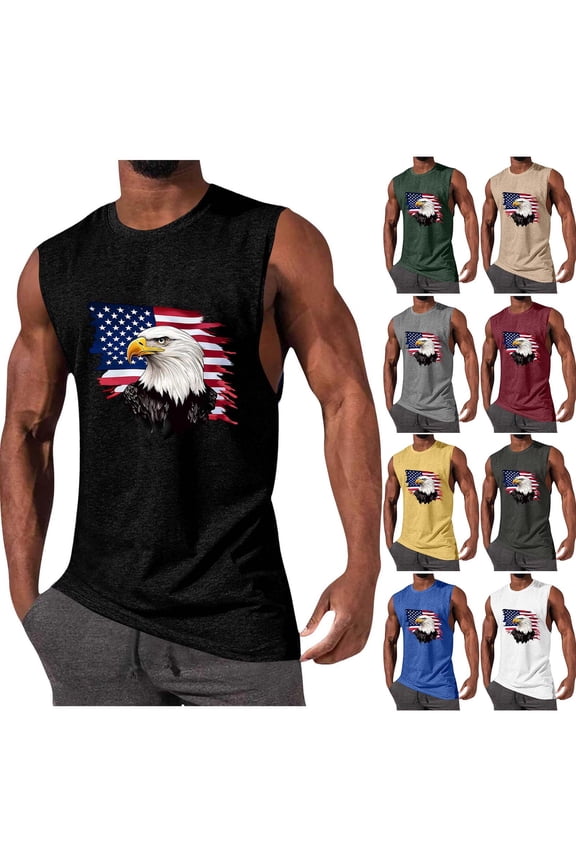 Mens American Flag Tank Tops Gym Muscle Sleeveless Shirts Patriotic USA Eagle of Freedom 4th of July Tank Top