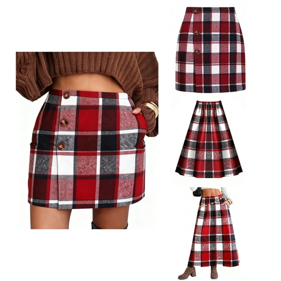 Antinious Winter Skirts for Women,Skirts for Women Trendy,Plaid Skirts for Women Casual Warm Corduroy Skirt,Red,XXL
