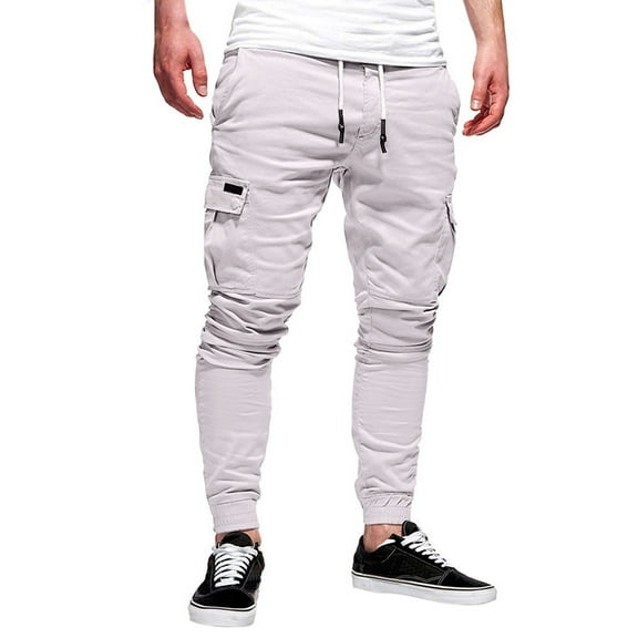 Diufon Cargo Pants for Men Elastic Drawstring Waist Tapered Hiking Pants Trendy Sport Pants with Pockets