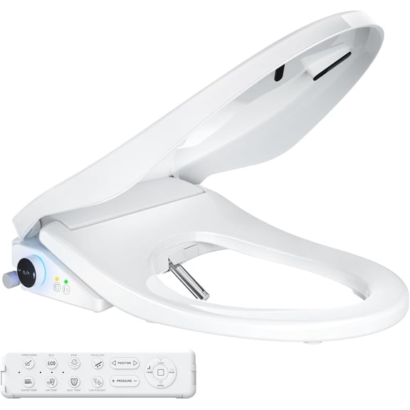 Electric Bidet Toilet Seat Heated Toilet Seat Elongated with Instant Warm Water &; Dryer Feminine &; Front Rear Wash Wireless Remote Self-Clean Nozzle Slow Close Lid Upgraded Silent