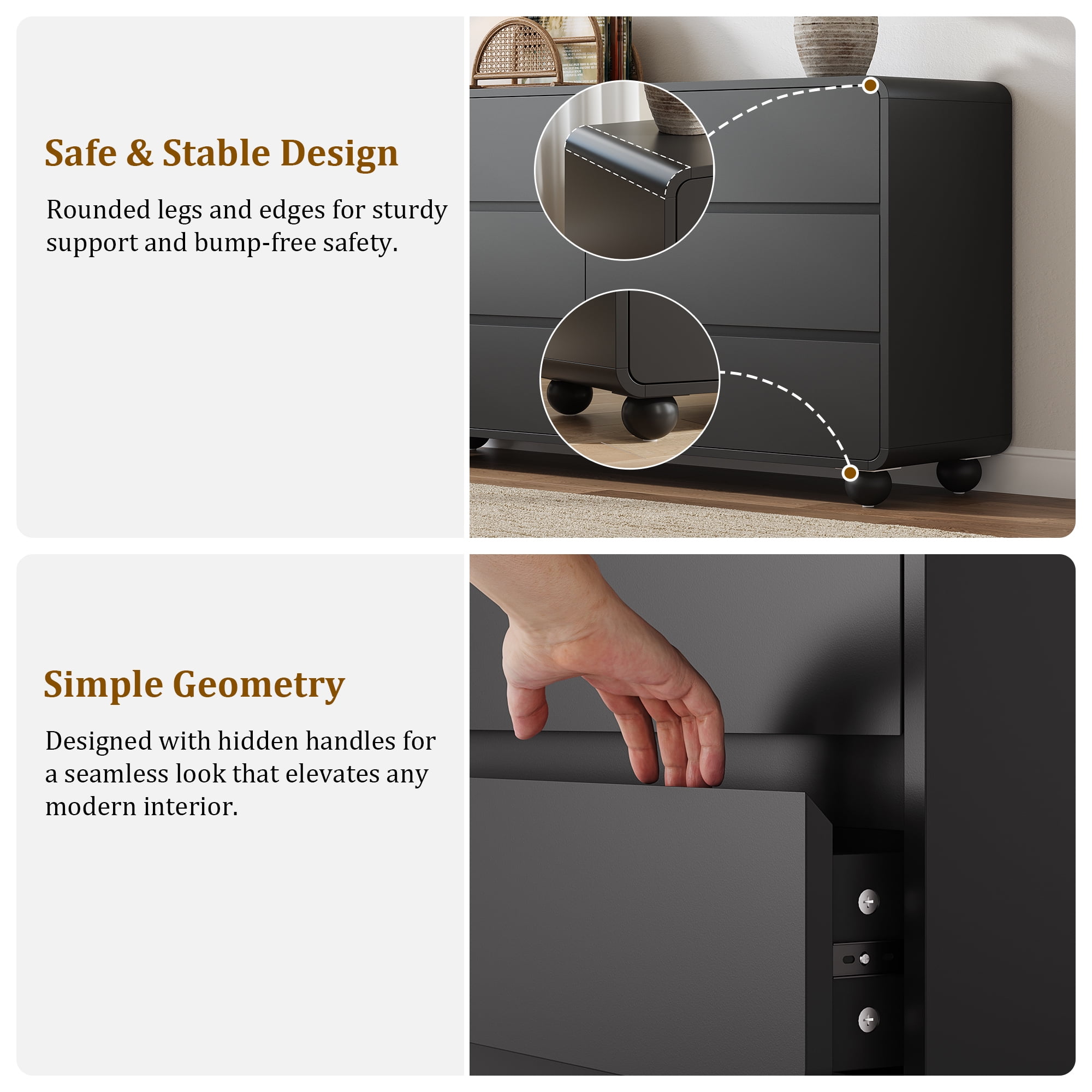 Aufeile Dresser for Bedroom, 6 Drawer Dresser & Chest of Drawers, 53" Modern Chest of Drawers with Curved Profile Design, Wood Dresser Storage Organizer for Adults, Black