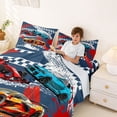 thumbnail image 3 of Castle Fairy Dynamic Race Cars Full Size Sheets 4-Piece for Teens, Striking Racing Vehicle Print Bed Sheets for Modern Room, Navy Blue, 3 of 6