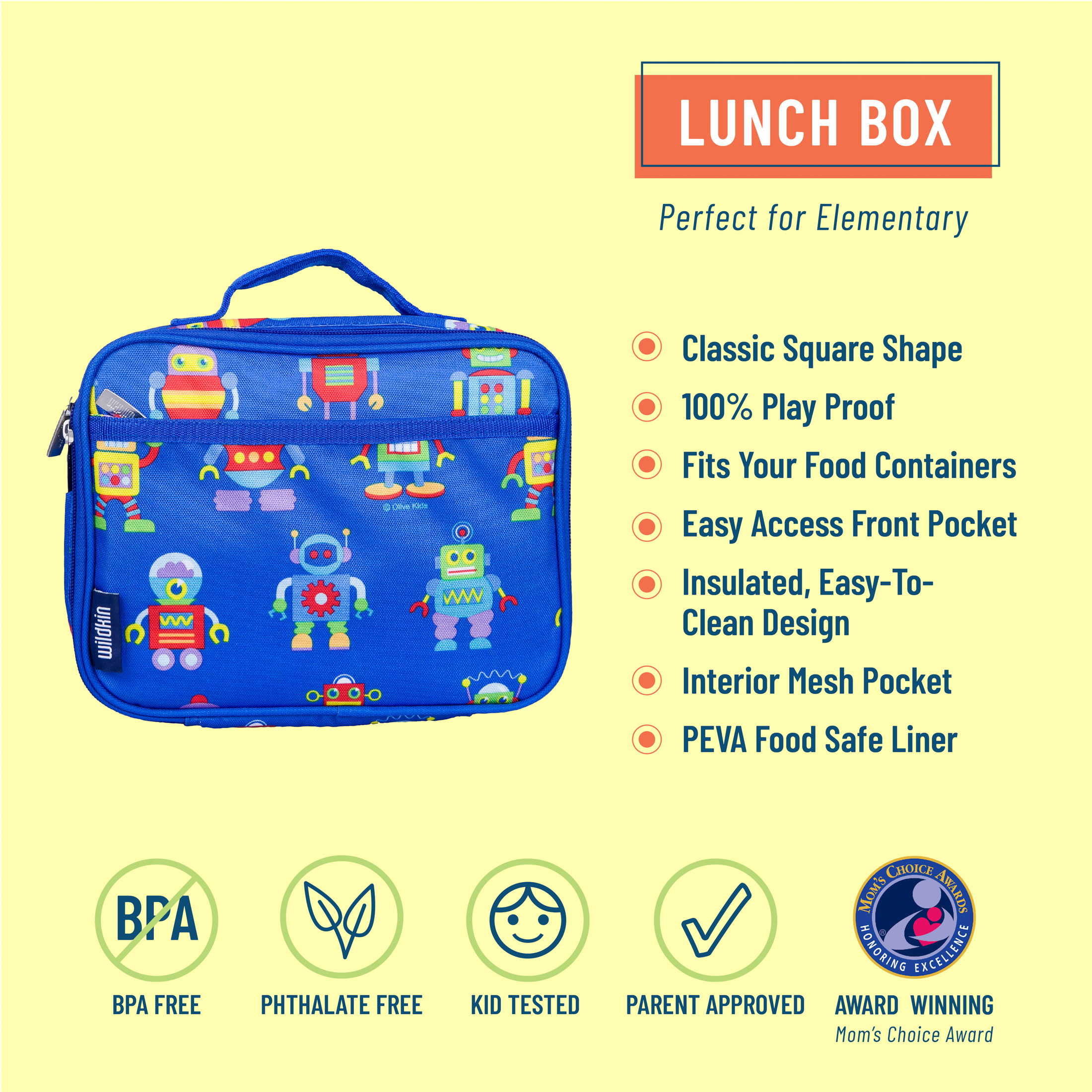 Wildkin Kids Insulated Lunch Box for Boy and Girls, BPA Free (Robots Blue) - image 3 of 8