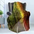 thumbnail image 4 of Autumn Soft Flannel Fleece Throw Blanket, Cozy Scene Road Trees Warm Sunrays 2 Seasons at Once Photo, Cozy Plush for Indoor and Outdoor Use, 50" x 60", Olive Green Yellow, by Ambesonne, 4 of 5