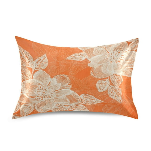 WOBOGO Peach Lace Pattern on Orange Background Satin Pillowcase Soft Smooth Envelope Design Comfortable Bedding Essentials 20×26in