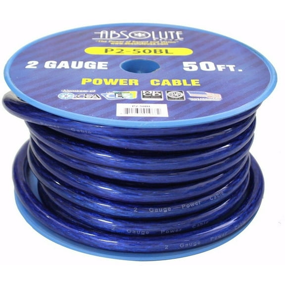 ABSOLUTE PREMIUM 2 GAUGE 50' PRIMARY MARINE, CAR AUDIO BATTERY POWER CABLE BLUE