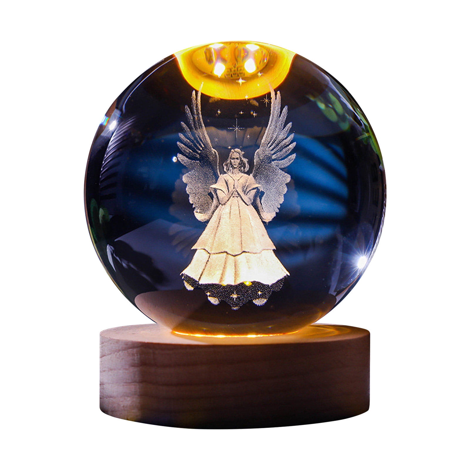 BGZLEU Holy Crystal Ball, Glowing Crystal Ball Night Light, 3D Crystal Praying Hands with Jesus Cross Statue, 3D Holy Figurine with Wooden Base Easter Christmas Religious Gifts for Home Decor