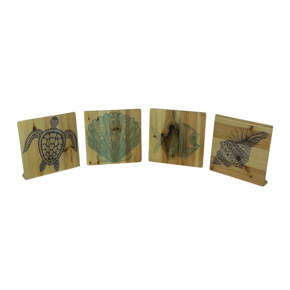 Ensemble de 4 Blocs de Coquillages et Poissons en Bois Turtle