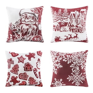 Phantoscope 18" x 18" Christmas, Modern and Classic Red and White Christmas Day Embroidery Polyester Throw Pillow, (4 Count)