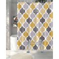 thumbnail image 3 of Split Shower Curtain for Transfer Bench, Moroccan Fabric Shower Curtains for Bathroom, Vintage Moroccan Texture Yellow Grey Tub Sliding Transfer Bench Waterproof Bath Curtains 72"x78", 3 of 9