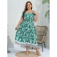 thumbnail image 4 of Women Plus Size Short Sleeve Dress Loose Summer Casual A-Line Flowy Midi Dresses Green 4XL, 4 of 6