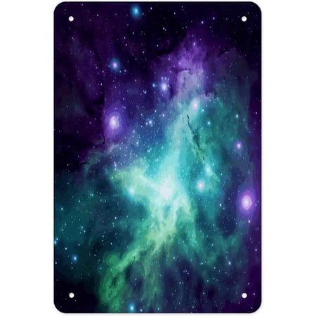 Personalized Galaxy Metal Sign with Custom Picture Vintage Style Iron Wall Art Decor Poster for Home Bedroom, Green Blue Purple, 8 x 12 Inch