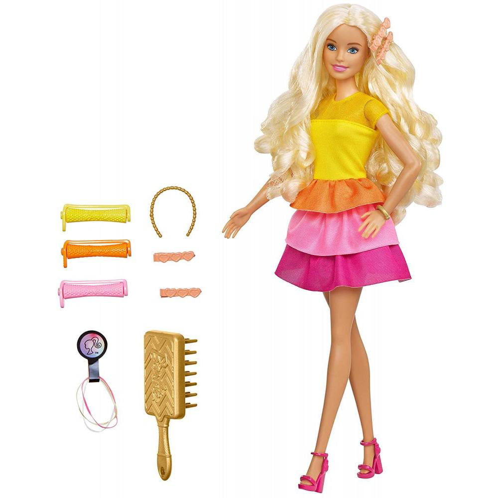 Barbie Ultimate Curls Blonde Doll And Hairstyling Set No Heat Tools 
