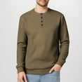 thumbnail image 2 of YOIAVAIOY Men Waffle Henley Shirt Long Sleeve Causal Knitted Pullover Top Fashion Lightweight Button Textured Thermal Tees Brown S, 2 of 9