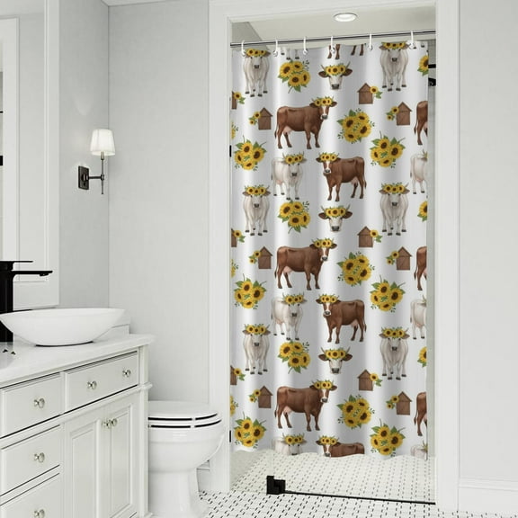 White Cow Sunflower Pattern Shower Curtain 36"x72" ,Bathroom Decorative Shower Curtains Set with 12 Hooks,Modern Waterproof Washable Shower Curtain