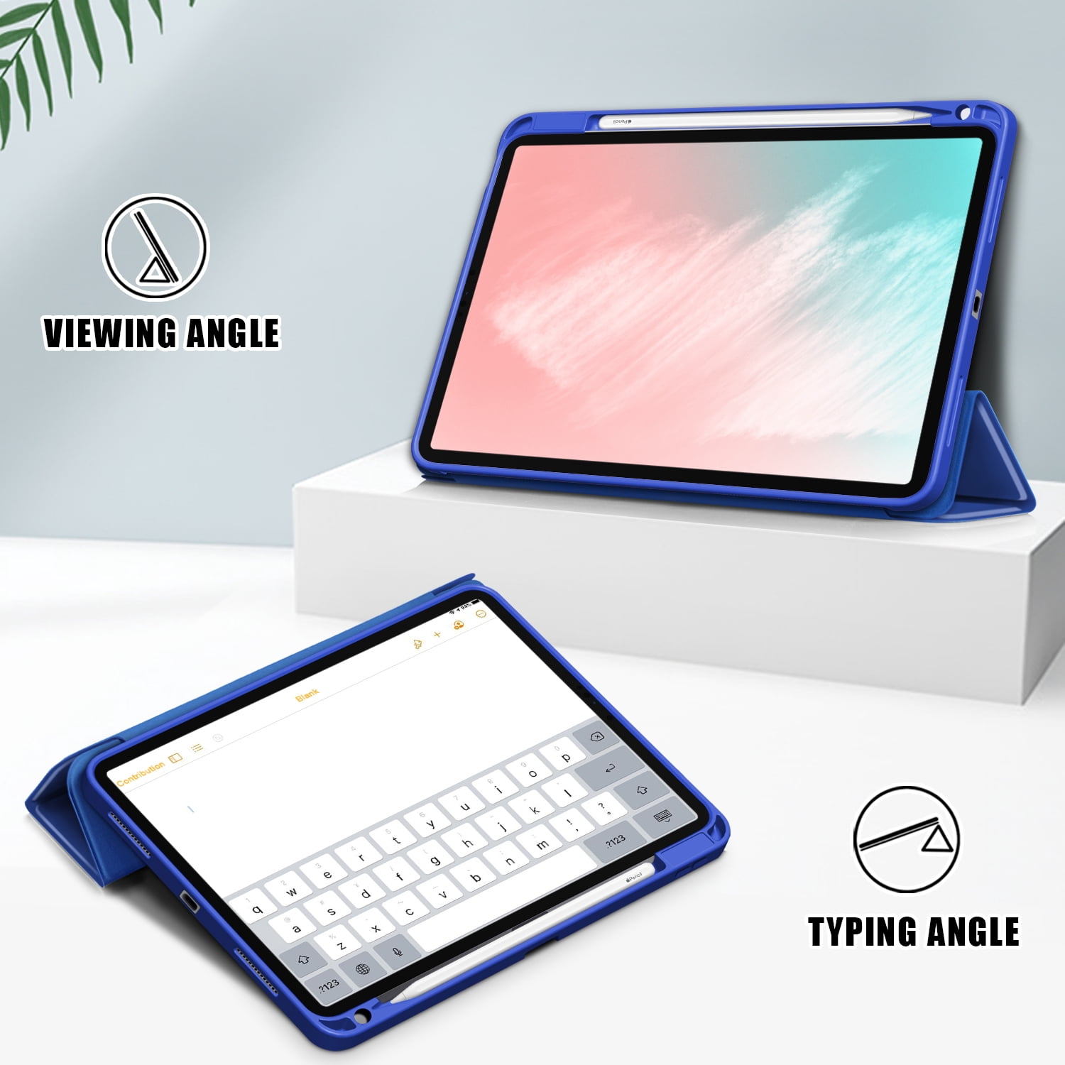 iPad Air 5th 4th Generation Case, iPad 10.9" Case 2022 2020, Allytech Ultra Slim Trifold Stand Protective Multi Angle Stand Pencil Holder Case Cover for Apple iPad Air 4 5, Darkblue