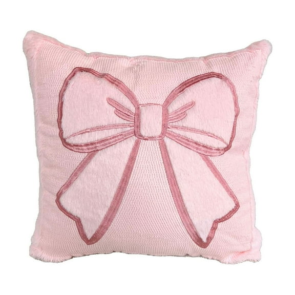 Mecorevxz Room Decor-Bow Throw Pillow Covers 17.7x17.7Inch,Pink Soft Plush Faux Fur Pillow Case with Bows for Large Couch Sofa Home Indoor Outdoor Decorations,Valentines Day