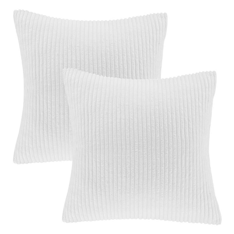 Fluffy Corduroy Velvet Solid Color Suqare Cusion Accent Decorative Throw Pillow for Couch, 18 inch x 18 inch, White, 2 Pack
