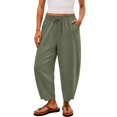 thumbnail image 5 of Crop Pants for Women Casual Summer Harem Pants Barrel Trousers Long Pant Solid Color Slacks Loose Fit Resort Outfit Lounge Pants Straight Leg Office Dress Work Slacks Capris Trousers Split Hem, 5 of 9
