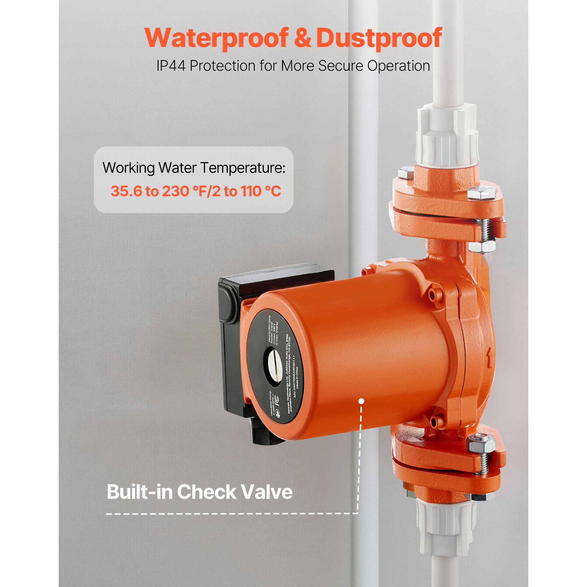 KFFKFF Cast Iron Circulator Pump, 17 GPM, AC 120V, 35 ft Hot Water Recirculation Pump, 3/4-Inch Flange Connection, 3-Speed Settings, Low-Noise Design, Suitable for Home Heating Systems