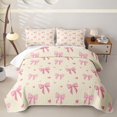 thumbnail image 2 of spefrowx Cute Pink Bow Heart Twin Quilt Set for Girls, Cream Cartoon Theme Twin Coverlet Set, 2pcs, 2 of 7