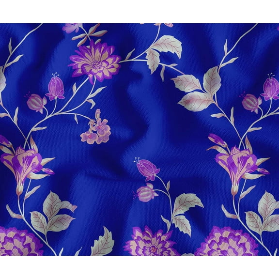 Soimoi Floral Pattern Decorative Fabric by The Yard - 56" W x 36" L - Water-Resistant Material for Cushions, Covers, and DIY Upholstery - Blue