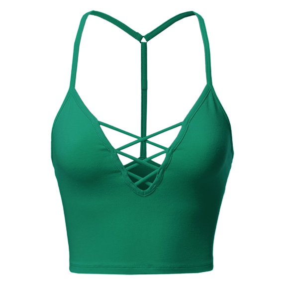 FashionOutfit Women's Solid Fitted Adjustable Cross Spaghetti Strap Bralette Top