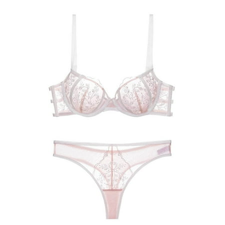 YHGFVOKJ Lingerie for Women Sexy Bra Set with A Highend Feel Comfortable Breathable Ultrathin Gathered Bra Pure Underwear Desire Embroidery Lace Lingerie Sets Sheer Lingerie for Women Pink 38/85B