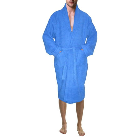 Men’s 100% Terry Cotton Bathrobe Toweling Robe Blue