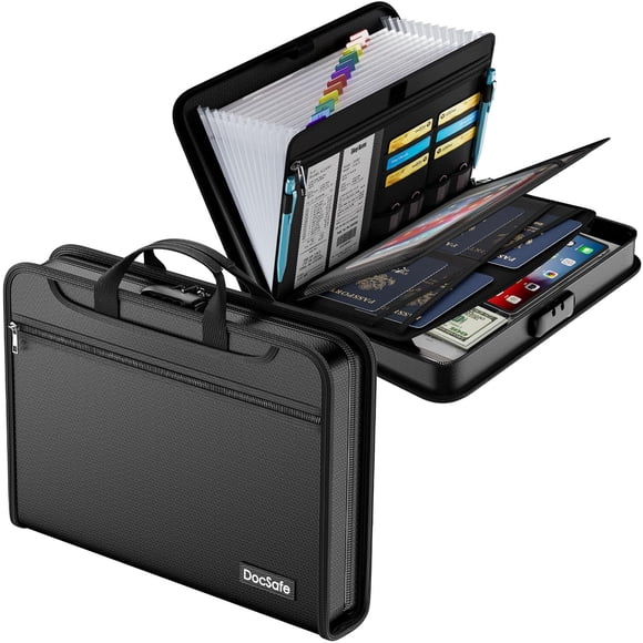 DocSafe Accordion File Organizer with Combination Lock,Fireproof Water Resistant Expanding File Folder with Multi Pockets,Document Organizer Home Off