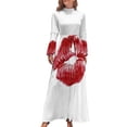 thumbnail image 2 of Vestido largo de labios rojos vestido para mujer vestidos con mangas largas, 2 of 5