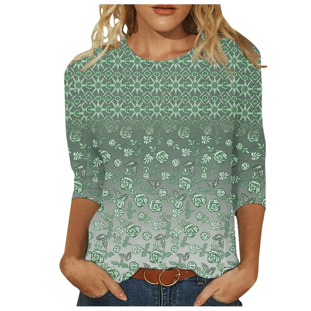 Pompotops Mode T-shirt Décontracté à Manches 3/4 Col Rond Confortable pour Femmes en Solde