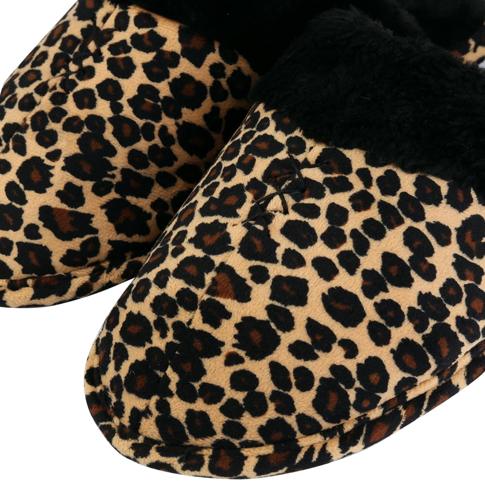 Women’s Cozy Leopard Print Slippers – Plush Faux Fur House Shoes with Memory Foam Comfort & Non-Slip Sole for Indoor Wear