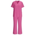 thumbnail image 6 of Scrub Sets for Woman Plus Size Short Sleeve V-Neck Solid Color Nursing Medical Uniform Top and Pants 2 Pieces with Pockets Hot Pink XXL, 6 of 9