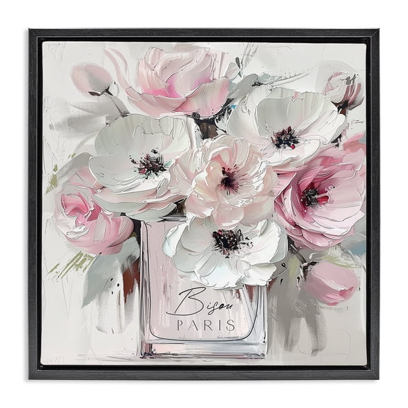 Stupell Industries Blush Pink Bisou Bouquet Floral Painting Black Floater Framed Canvas Art Print Wall Art, 18 x 18