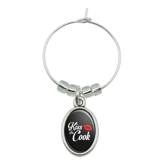 Kiss the Cook Wine Glass Oval Charm Drink Marker