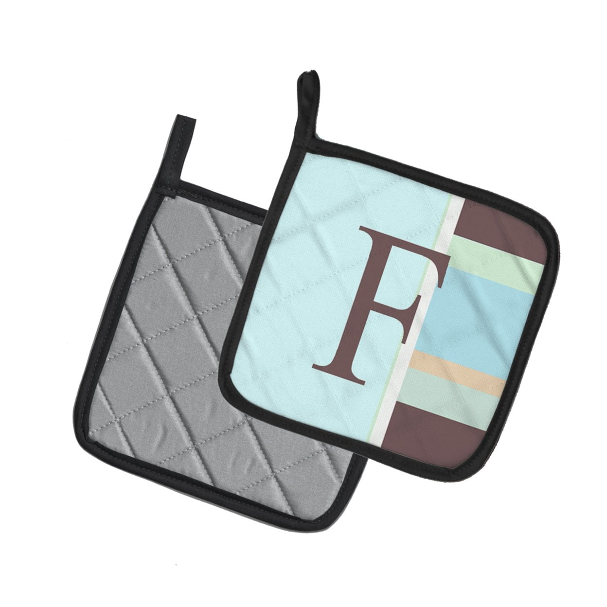 Carolines Treasures CJ1003-FPTHD Letter F Initial Monogram - Blue Stripes Pair of Pot Holders, 7.5HX7.5W, multicolor