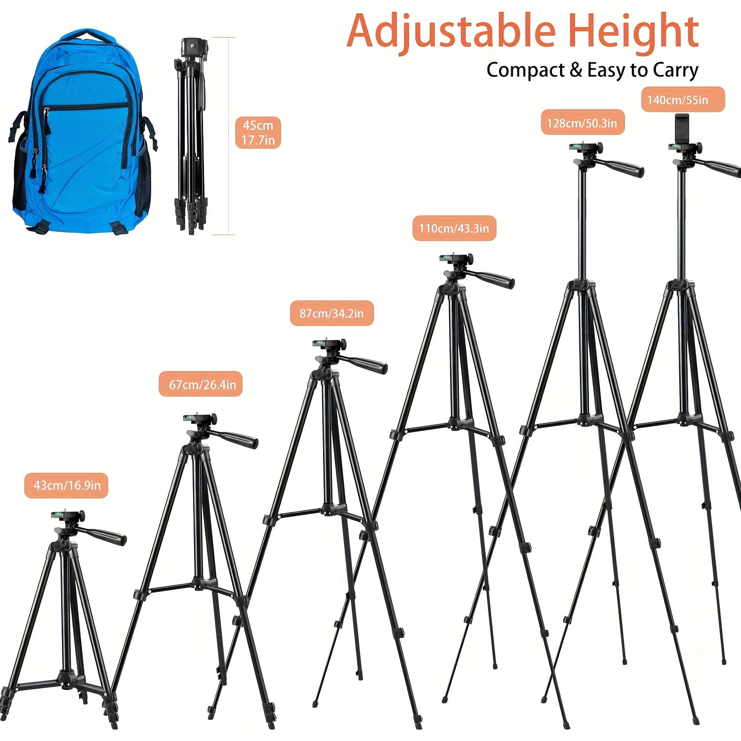 Professional Mobile & Camera Tripod - Dual-Use Travel Stand for iPhone, Android, Mirrorless and Action Cameras, Portable Handbag, Black