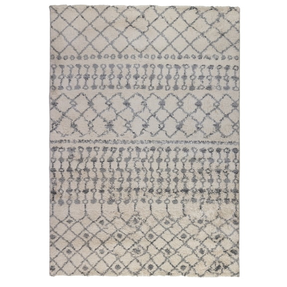 2' x 3' Gray and Ivory Geometric Shag Area Rug