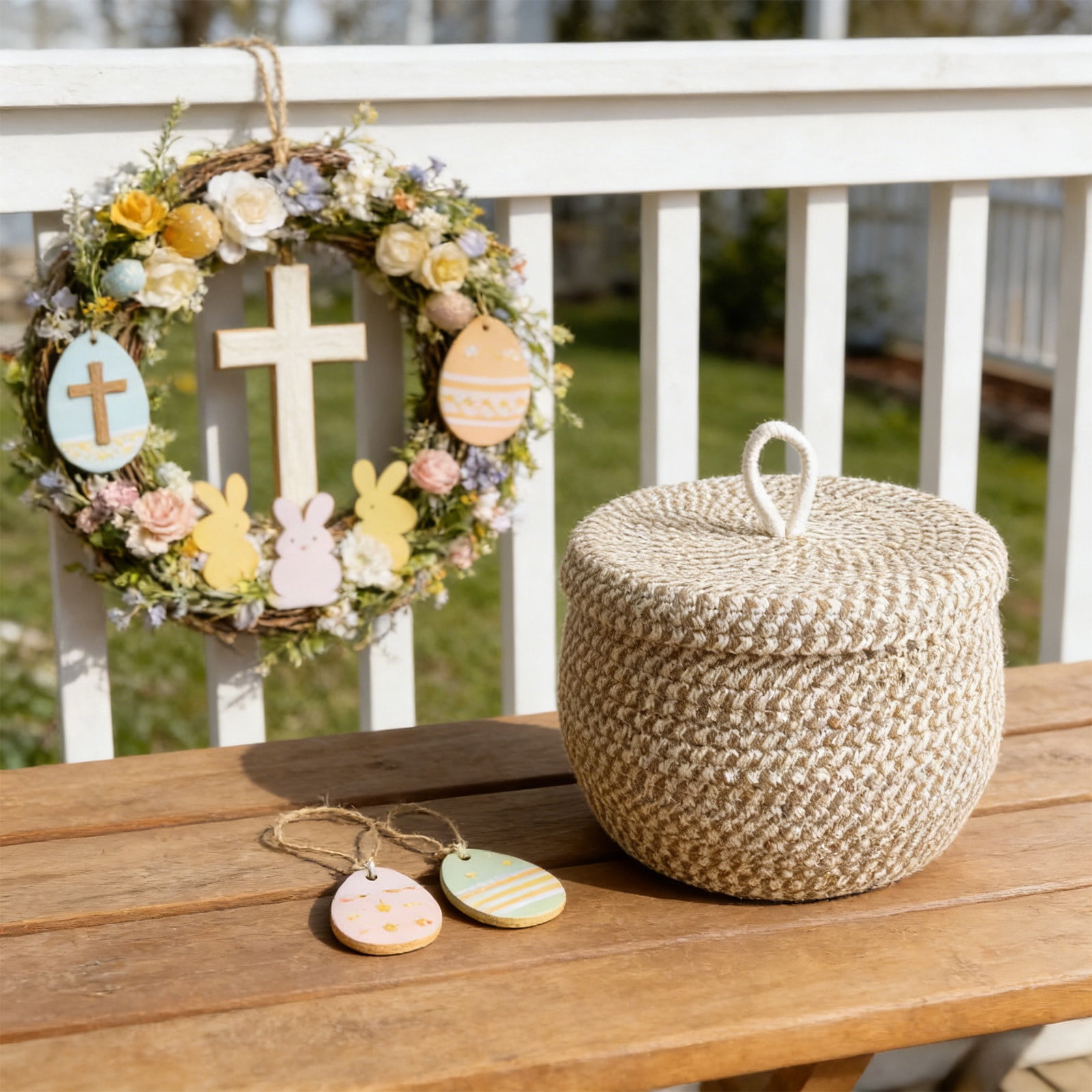 Lunxisen 4 Pcs Handwoven Round Storage Basket With Lid Decorative Easter Nesting Organizer For Home Farmhouse Decor(S)