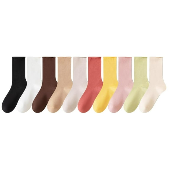 Kmdttou Women's Mid-calf Solid Color Socks Comfortable Warm Breathable Multicolor Socks Casual Soft Lightweight Quarter Socks