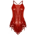 thumbnail image 3 of Haitryli Women Glitter Sequin Gymnastics Leotard Tassel Hem Bodysuit Jazz Performance Outfits Red S, 3 of 7