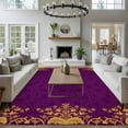 thumbnail image 3 of Vintage Purple Large Area Rugs 5x8 ft Yellow Flower Lace Baroque Ethnic Style Washable Rug Non Slip Indoor Carpet Absorbent Floor Mat for Living Room Bedroom Dining Room, 3 of 9