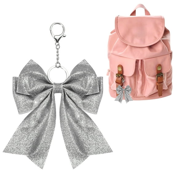Uxcell Cheer Bow Keychain Bulk, 6.7"x4.9" Cheerleader Gifts for Women Girls Team Sports & Events Silver