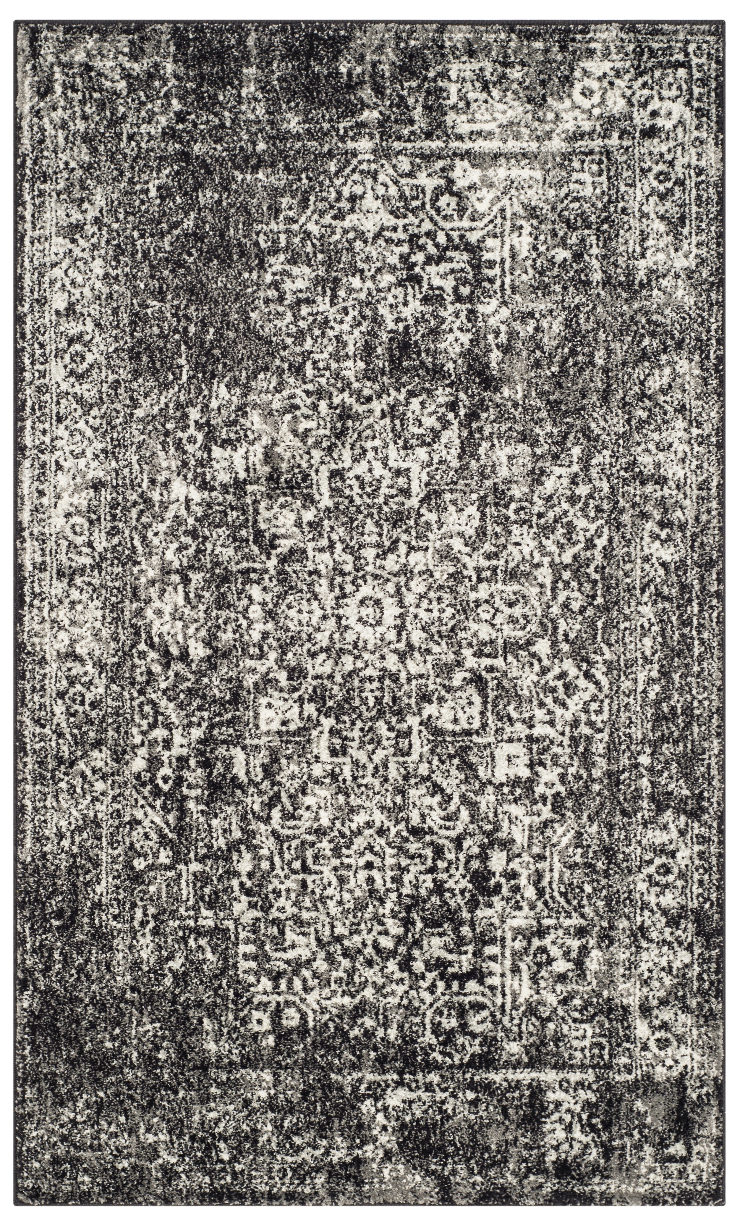 SAFAVIEH Accent Rug 4x6 - Evoke Collection - Traditional Design, Black & Grey, Non-Shedding & Easy Cleaning, Ideal for Living Room, Bedroom, Dining Space, Entryway, Bathroom, Bedside