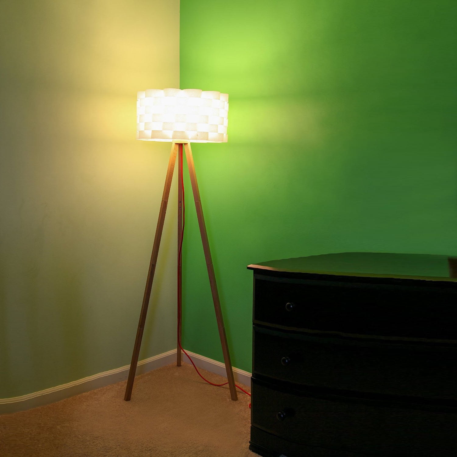 Brightech Bijou Tripod Floor Lamp Contemporary Design For Modern Living Rooms Soft Ambient Lighting Made With Natural Wood