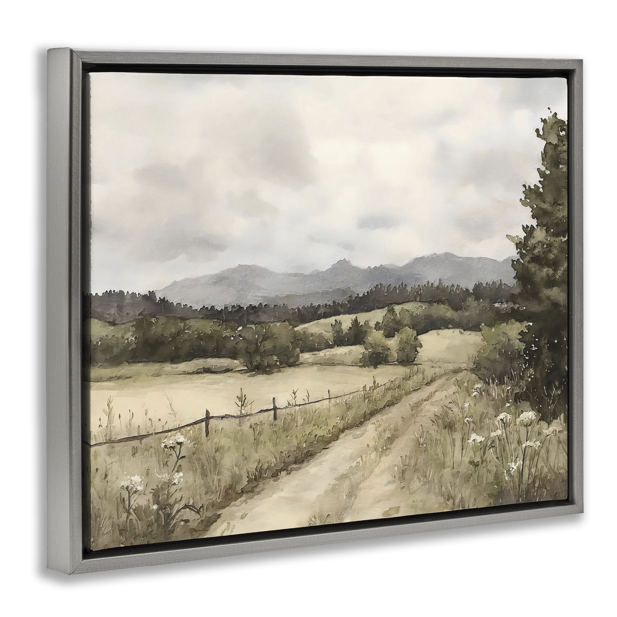 Stupell Industries Muted Meadow Lane Gray Framed Floater Canvas Wall Art, design by Riley B
